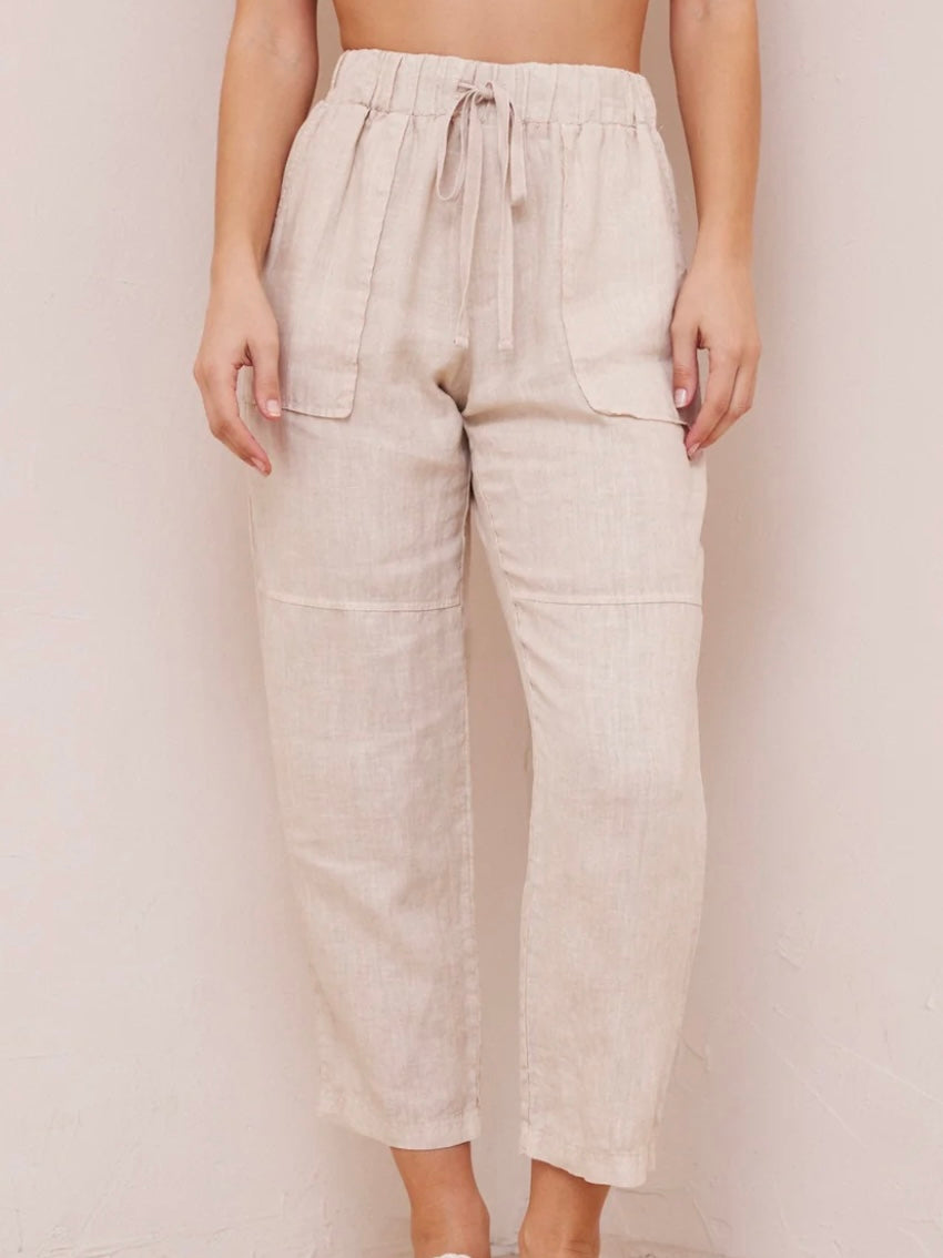 Bella Dahl Utility Tie Waist Linen Trouser in Paloma Sand