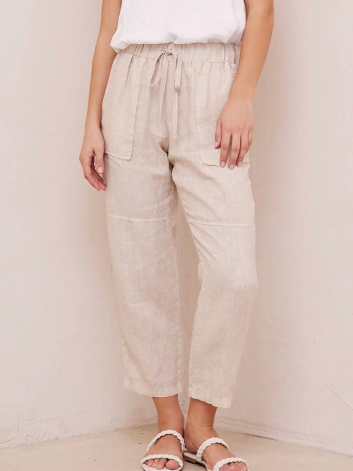 Bella Dahl Utility Tie Waist Linen Trouser in Paloma Sand