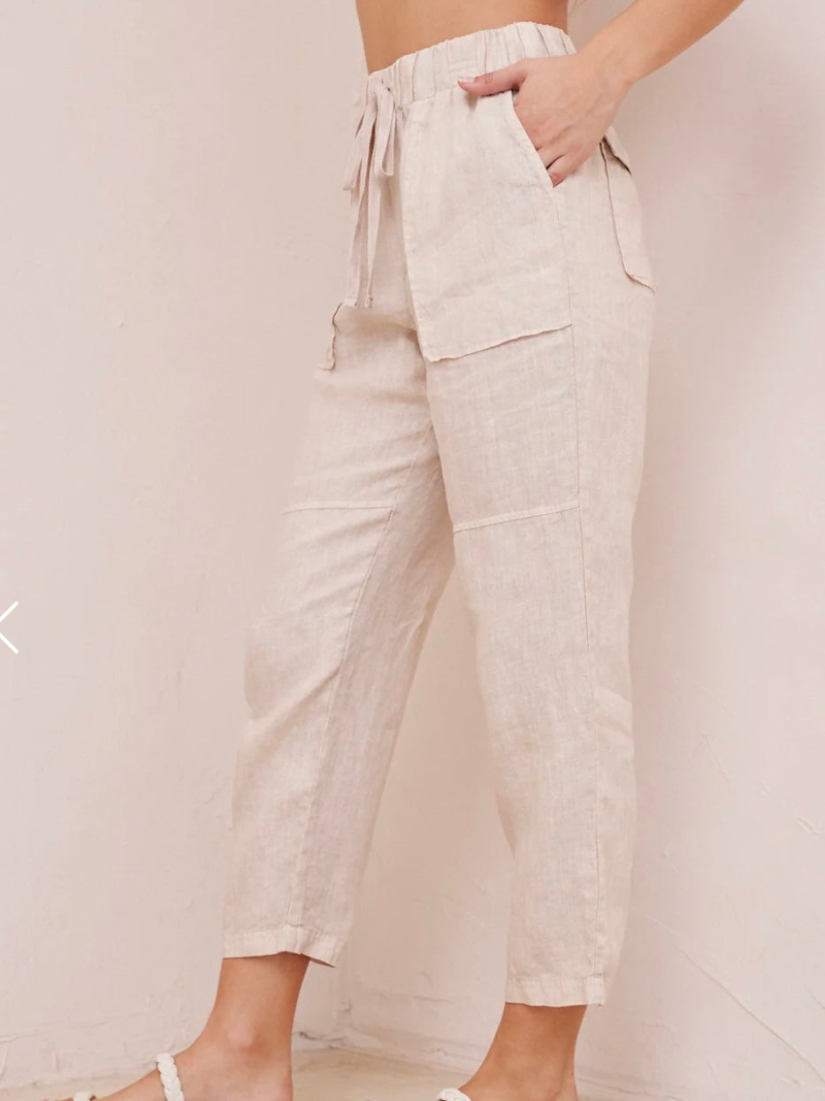 Bella Dahl Utility Tie Waist Linen Trouser in Paloma Sand