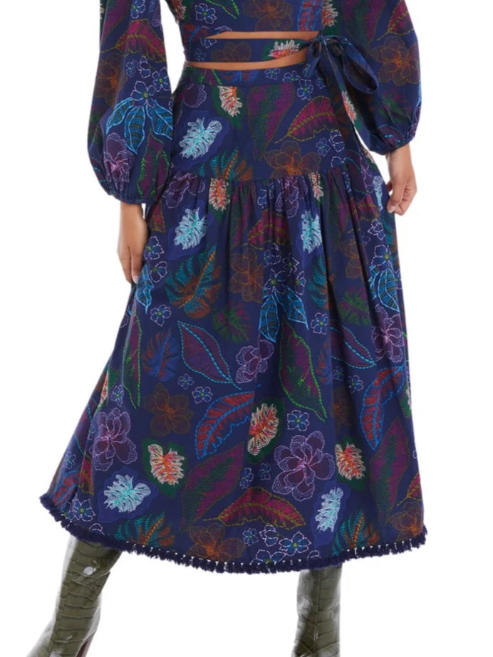 Allison Fleur Midi Skirt in Navy Floral