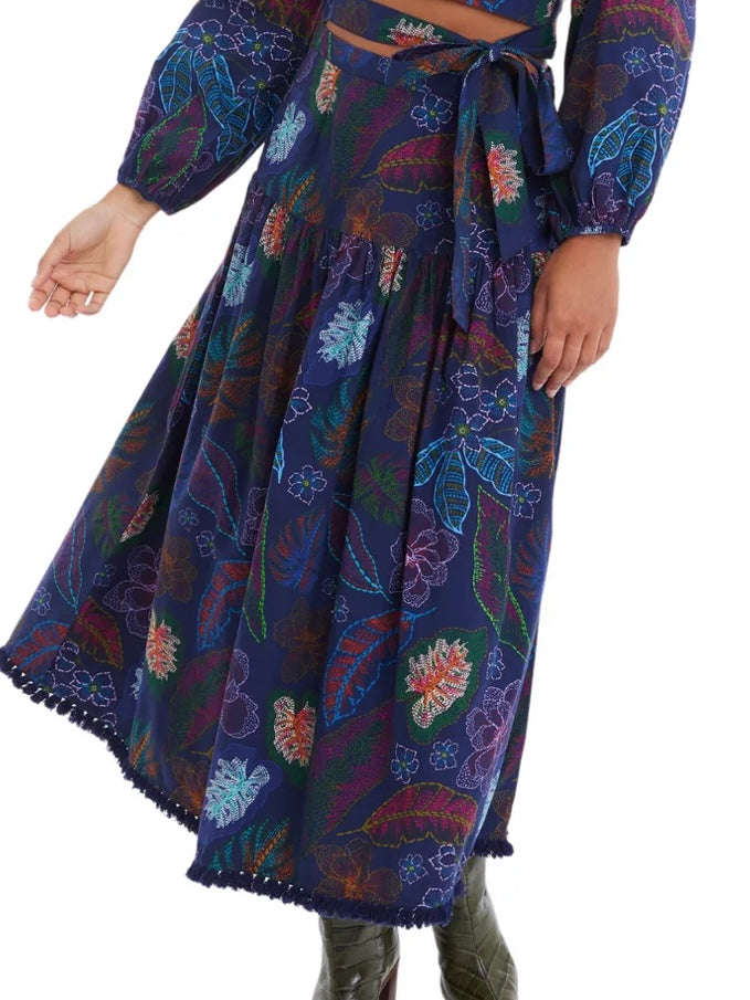 Allison Fleur Midi Skirt in Navy Floral