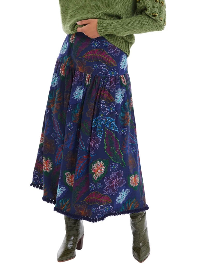 Allison Fleur Midi Skirt in Navy Floral