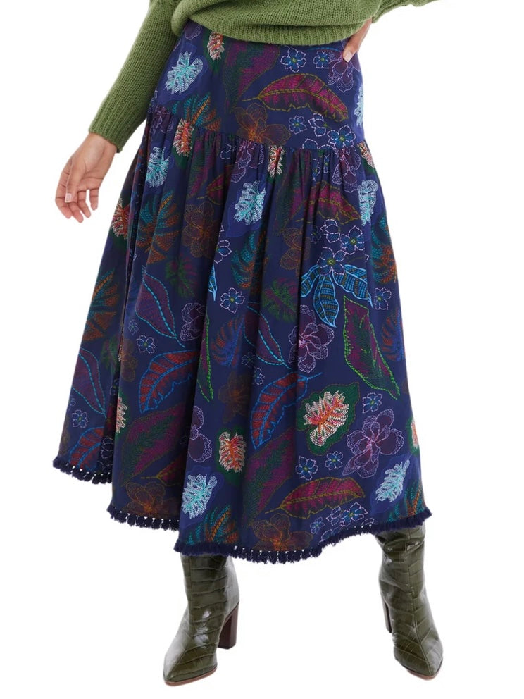 Allison Fleur Midi Skirt in Navy Floral