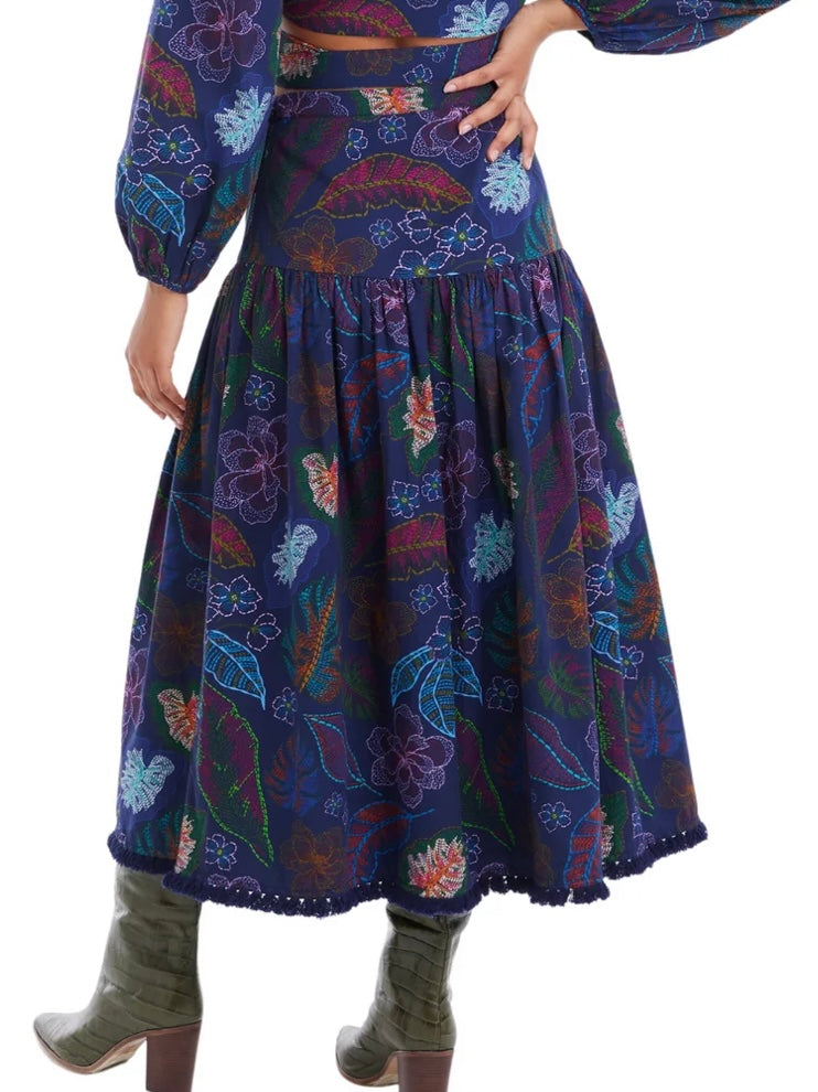 Allison Fleur Midi Skirt in Navy Floral
