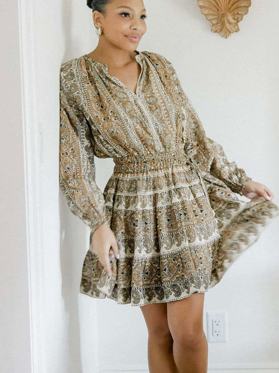 Omika Irma Mini Dress in Salania Almond