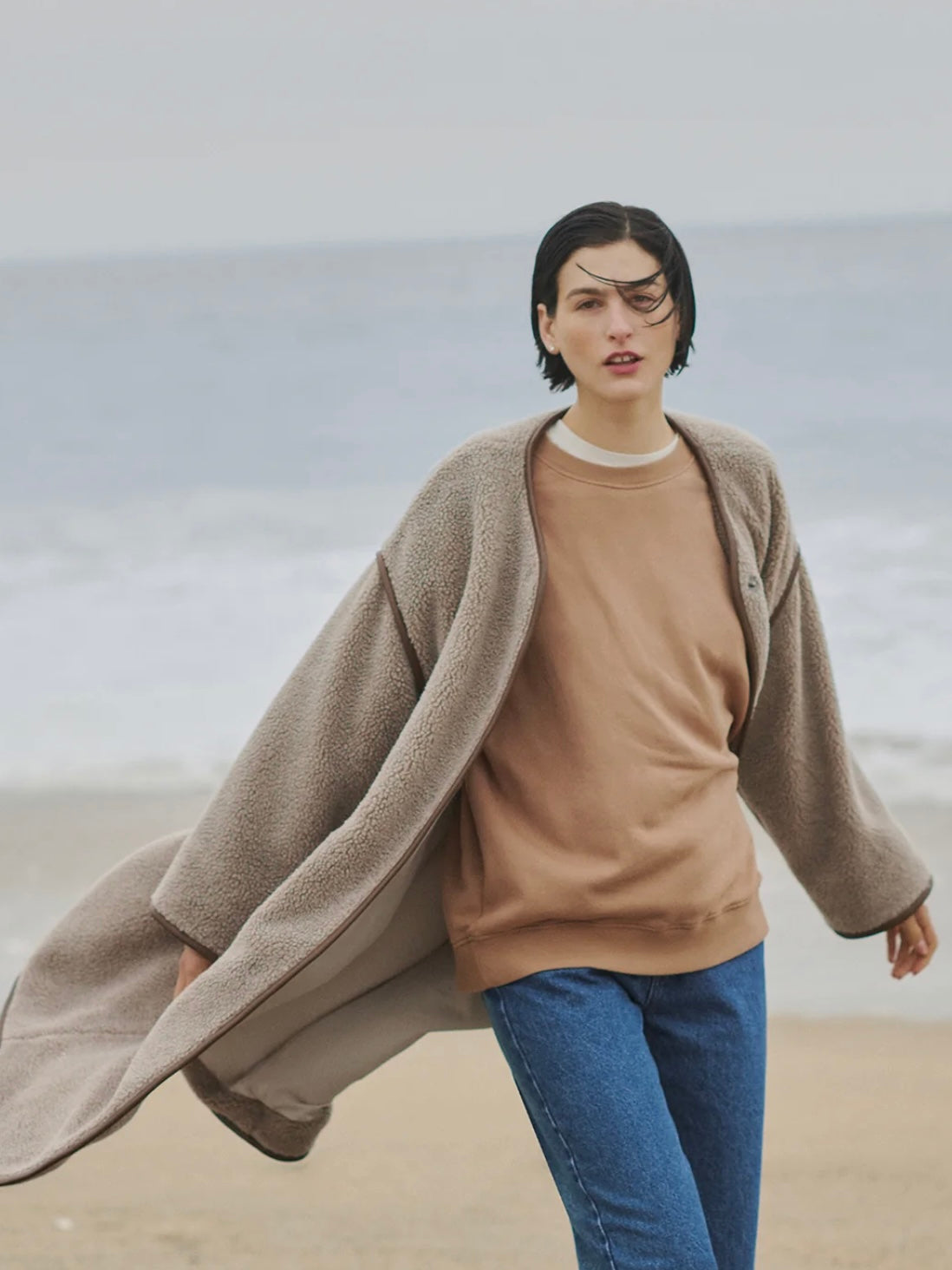 Velvet Greenwich Coat in Taupe
