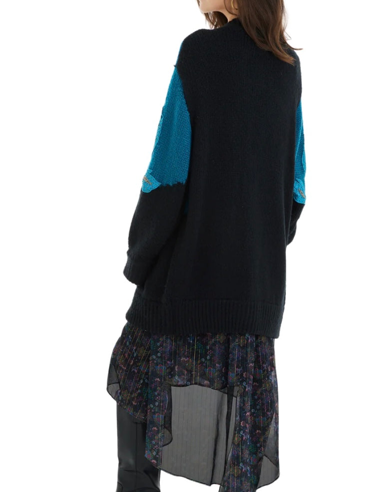 Allison Riley Embroidered Cardigan in Teal/Black