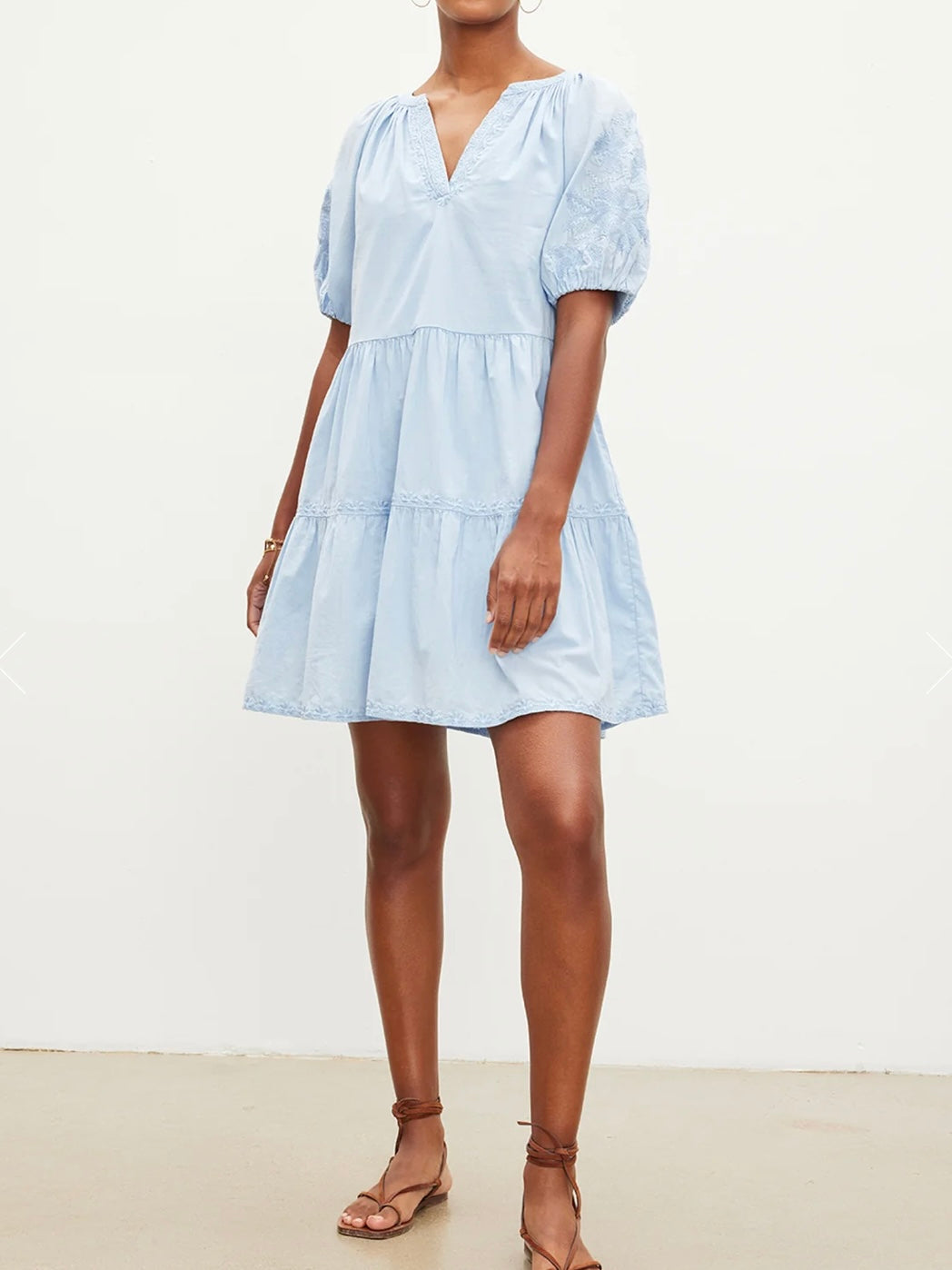 Velvet Chrissy Embroidered Boho Dress in Chambray