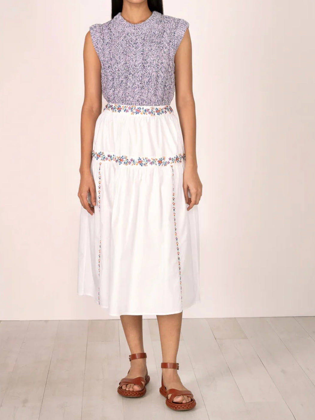 Banjanan Antonia Skirt Srinagar Embroidered White