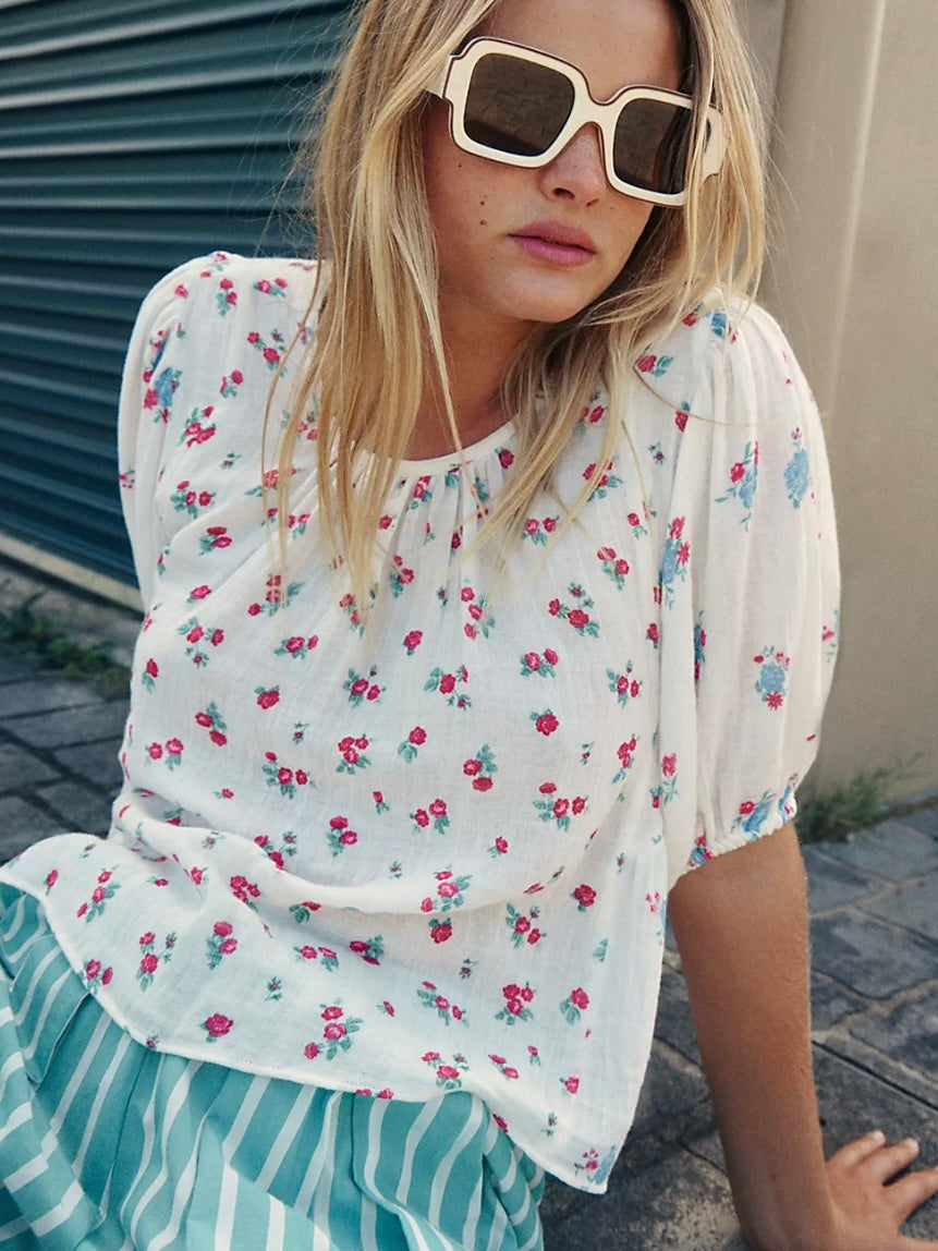 Free People Chloe Printed Top Tea Combo