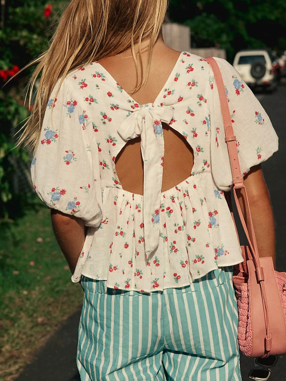 Free People Chloe Printed Top Tea Combo