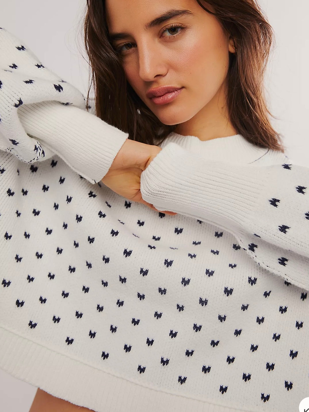Free People Easy Street Patterned Crop in White Navy Combo