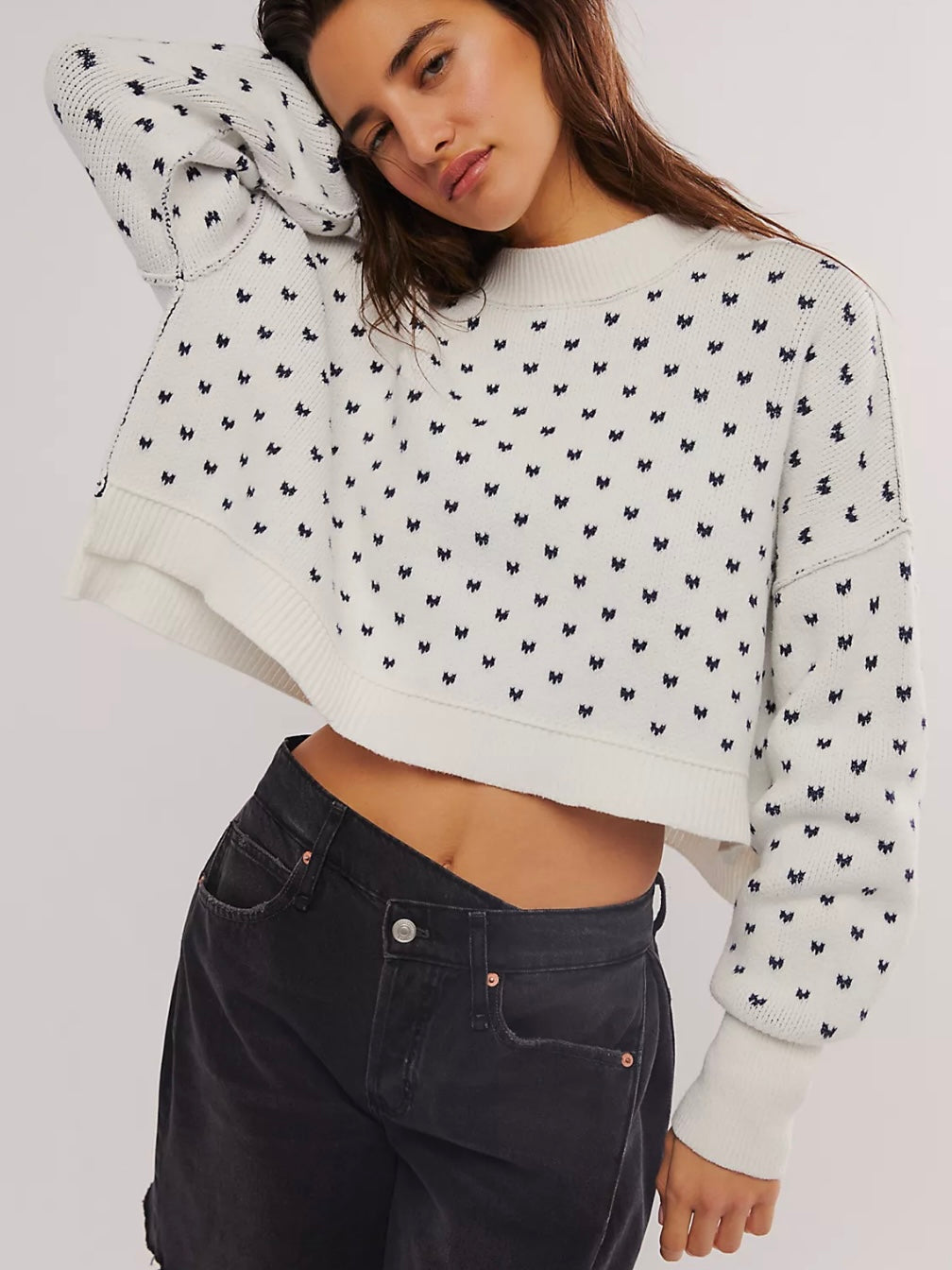 Free People Easy Street Patterned Crop in White Navy Combo