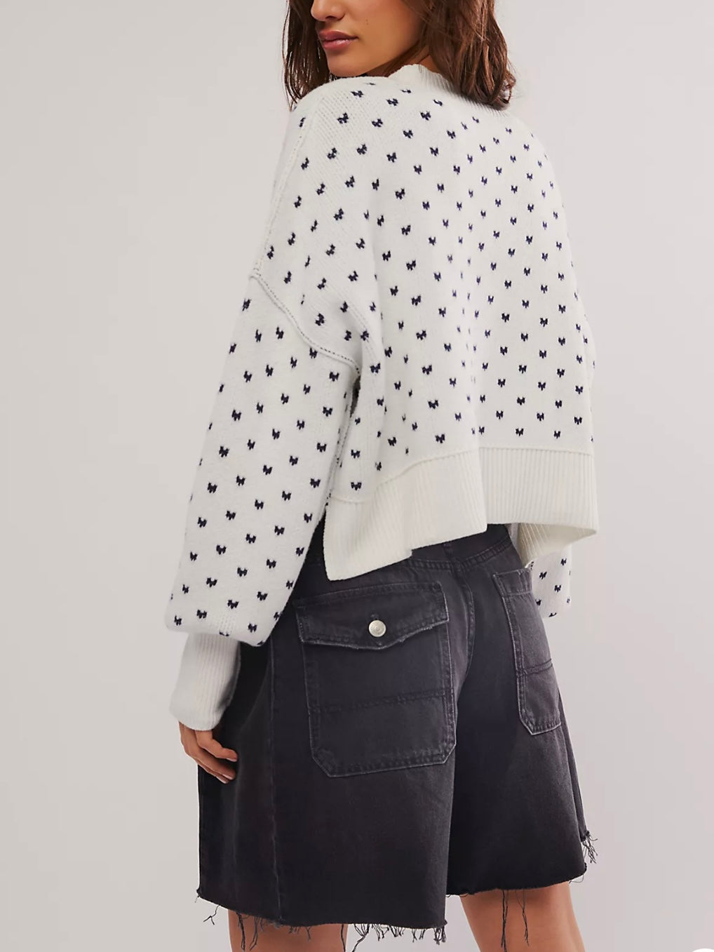 Free People Easy Street Patterned Crop in White Navy Combo