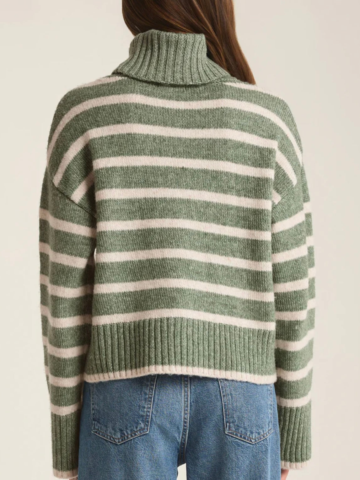 Z Supply Josephine Stripe Turtleneck Sweater in Palm Green