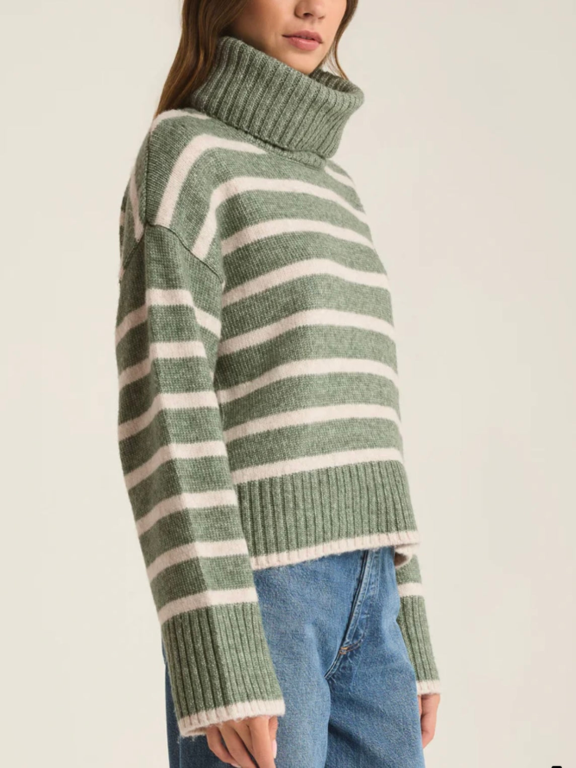 Z Supply Josephine Stripe Turtleneck Sweater in Palm Green