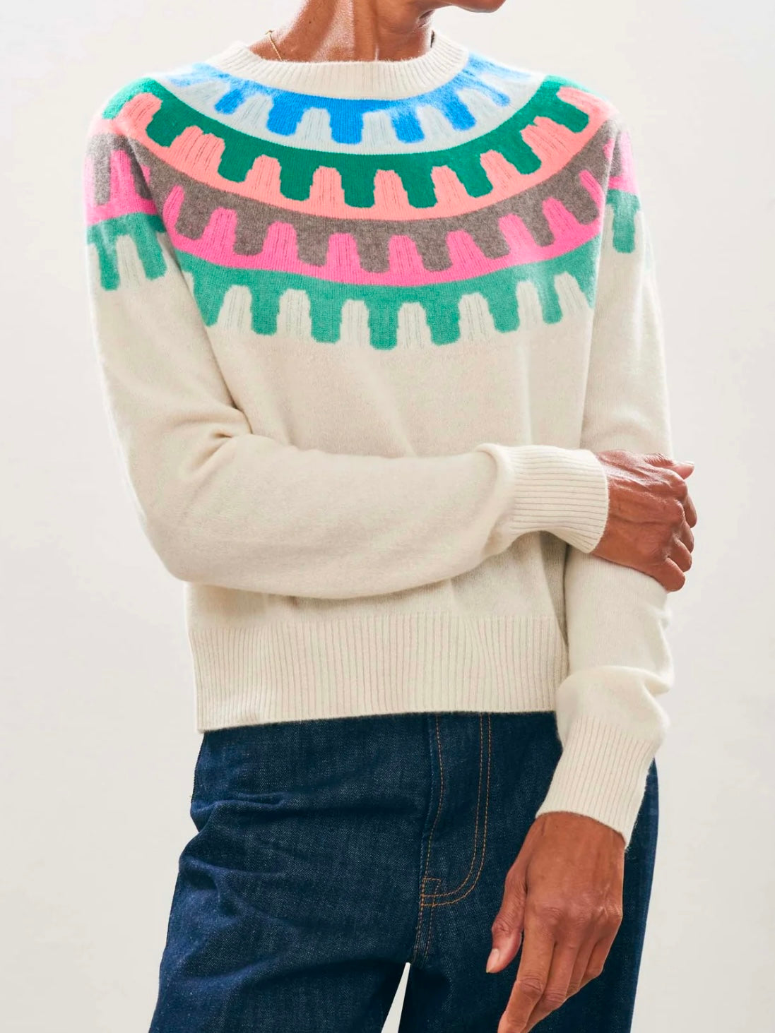Jumper 1234 Cashmere Rick Rack Crew in Cream