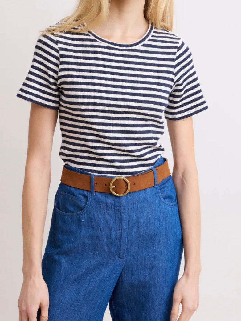 Hartford Teofila Stripe T-Shirt Ecru & Navy Blue