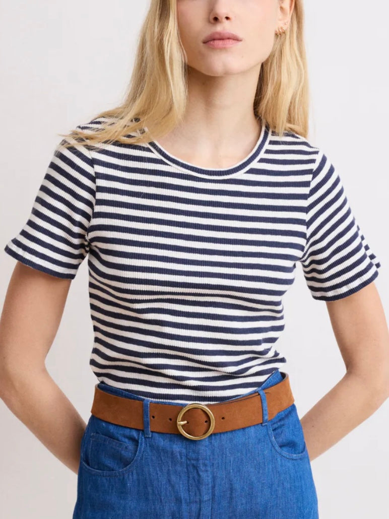 Hartford Teofila Stripe T-Shirt Ecru & Navy Blue