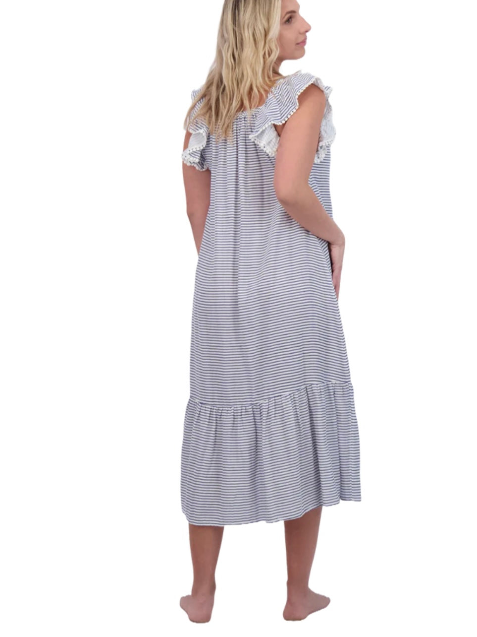 Mer St. Barth Eva Women's Ruffle Sundress in Marine Stripe
