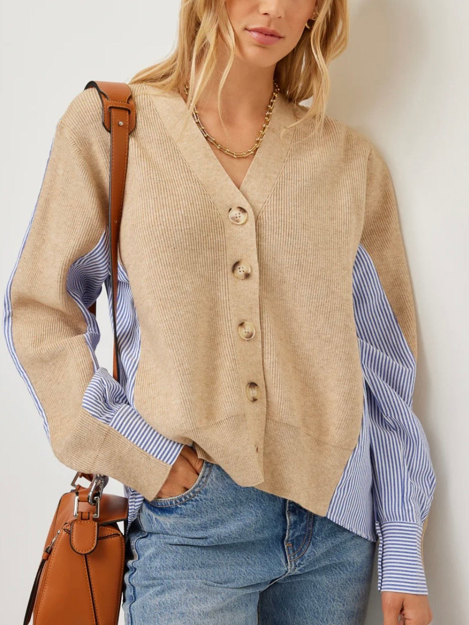Fifteen Twenty Celine Mixed Media Cardigan Oatmeal