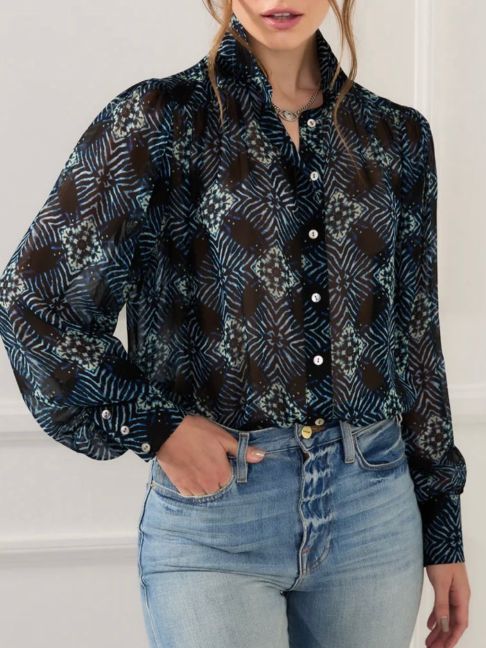 Fifteen Twenty Shirred Button Up Blouse in Diamond Batik