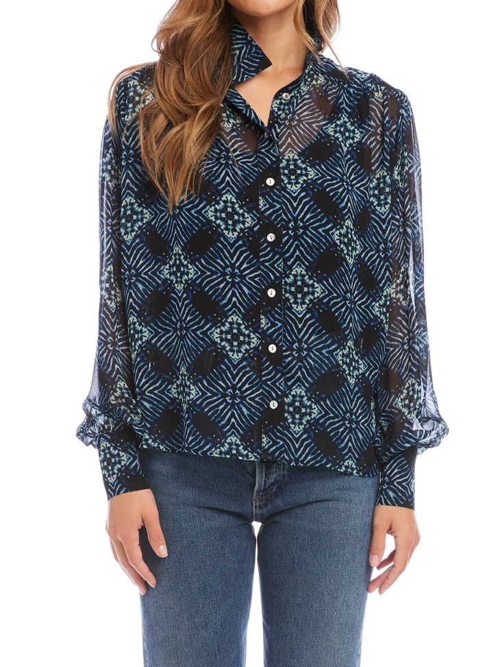 Fifteen Twenty Shirred Button Up Blouse in Diamond Batik