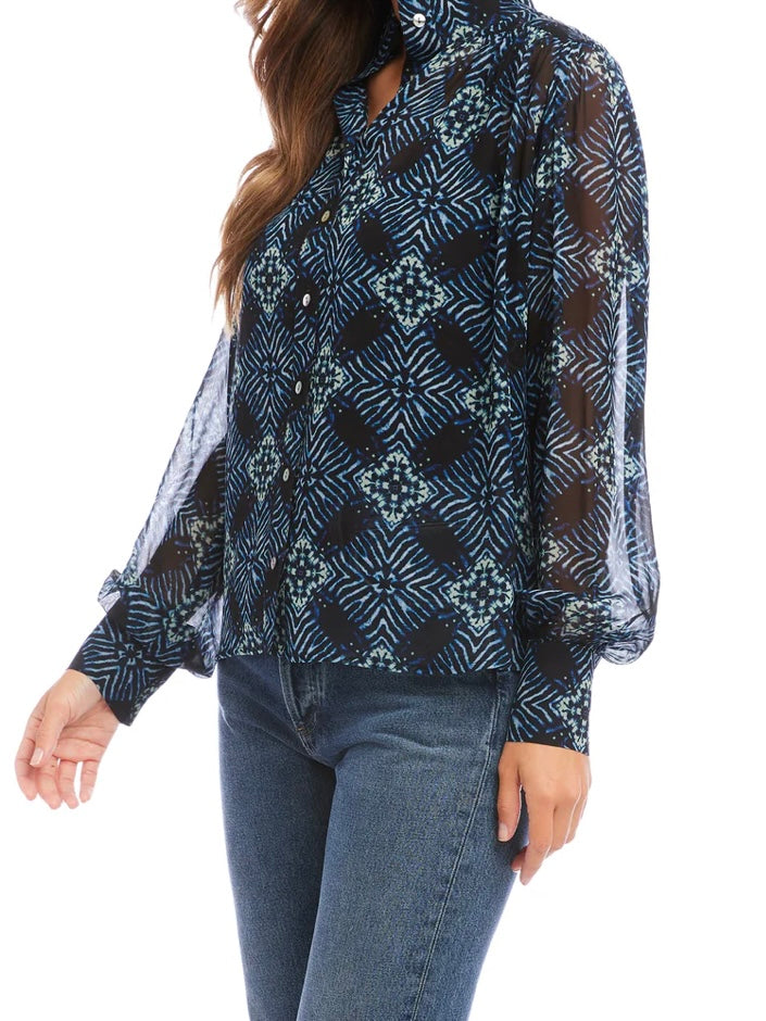 Fifteen Twenty Shirred Button Up Blouse in Diamond Batik