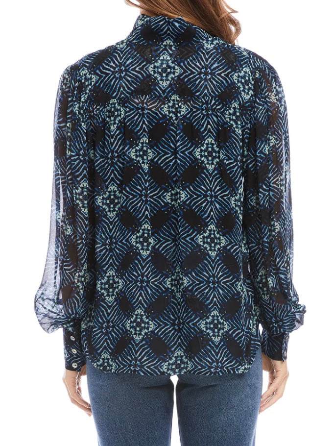 Fifteen Twenty Shirred Button Up Blouse in Diamond Batik