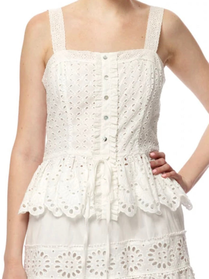Stellah Eyelet Button Down Cami in White