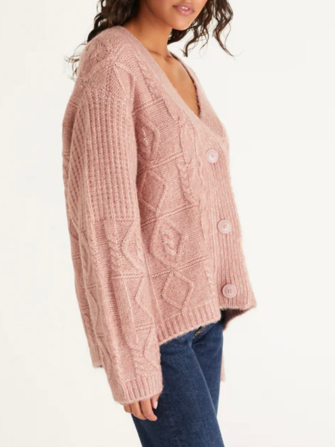 Z Supply Ryleigh Cable Knit Cardigan in Sweet Pink