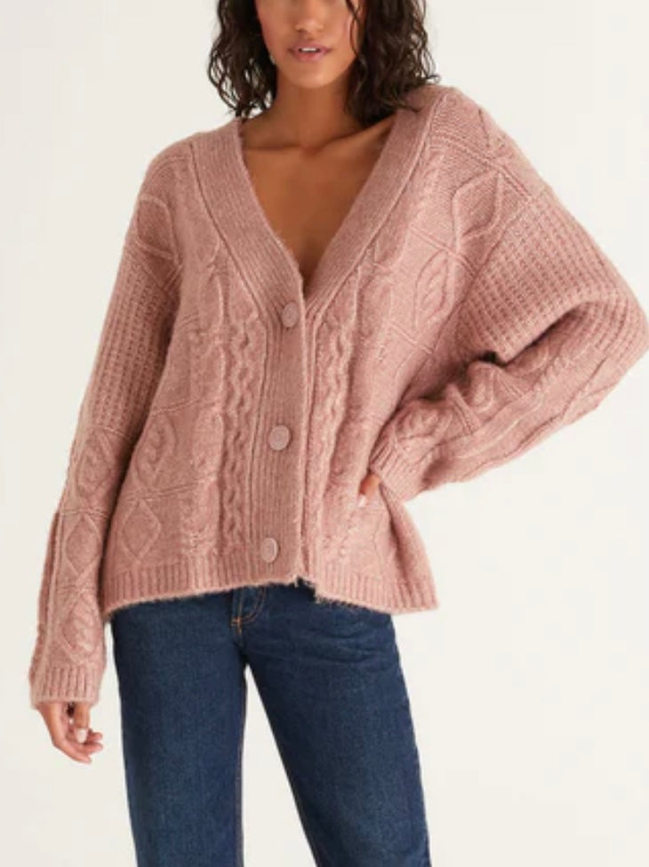 Z Supply Ryleigh Cable Knit Cardigan in Sweet Pink