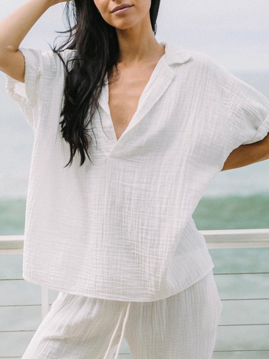 9 Seed Thalia Cuff Sleeve Tunic in Double Gauze White