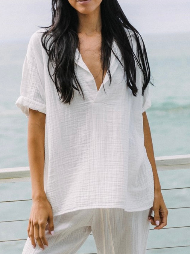9 Seed Thalia Cuff Sleeve Tunic in Double Gauze White
