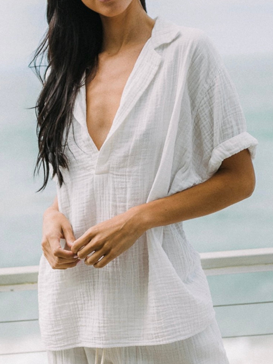 9 Seed Thalia Cuff Sleeve Tunic in Double Gauze White