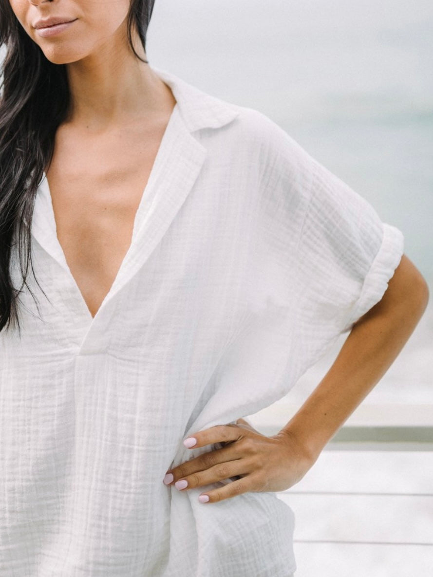 9 Seed Thalia Cuff Sleeve Tunic in Double Gauze White