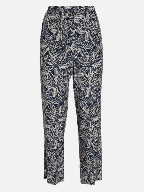 Hartford Prunelle Leaf Print Flowing Pant in Navy / Natural