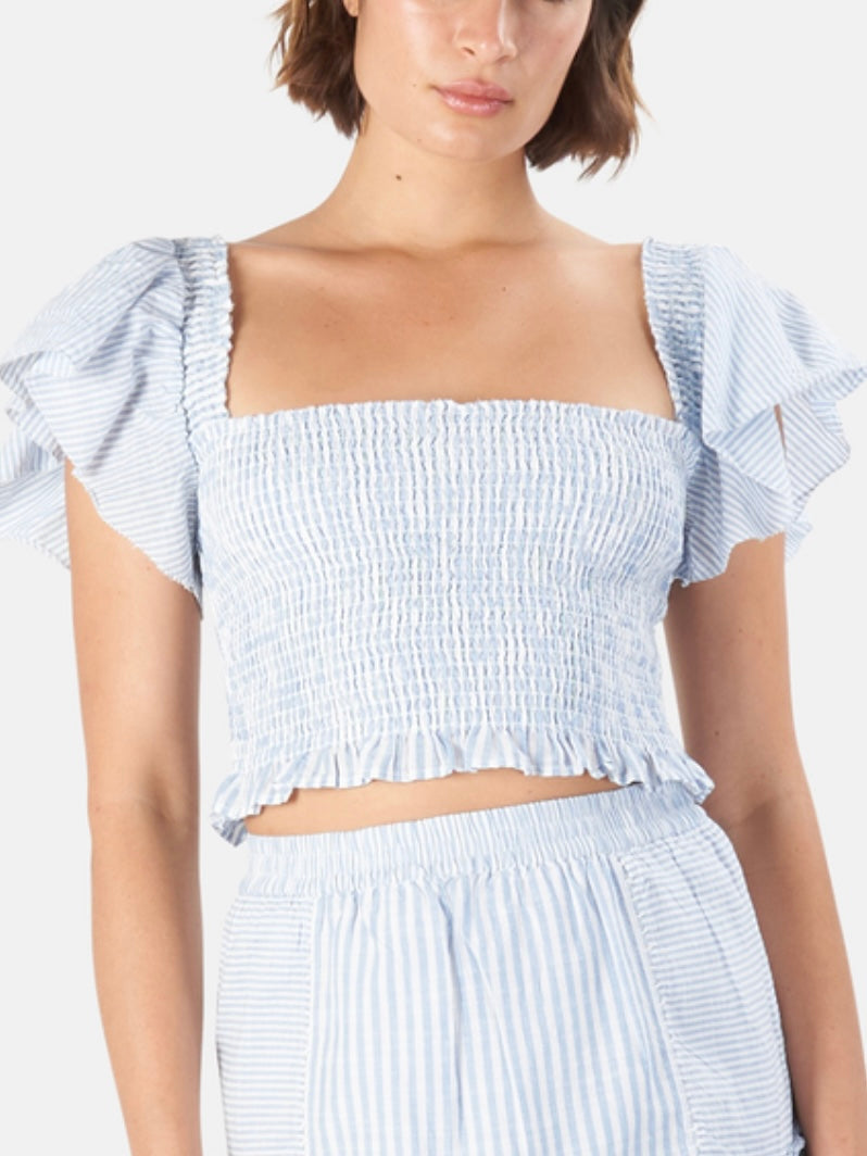 LoveShackFancy Wallace Crop Top in Maritime Blue