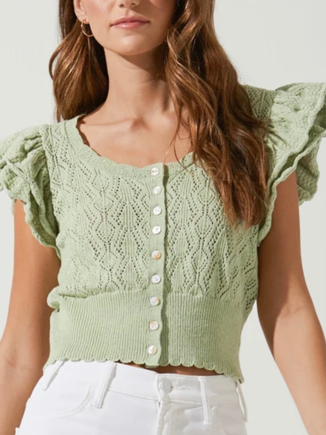 ASTR Myla Ruffle Sleeve Cardigan in Laurel Green