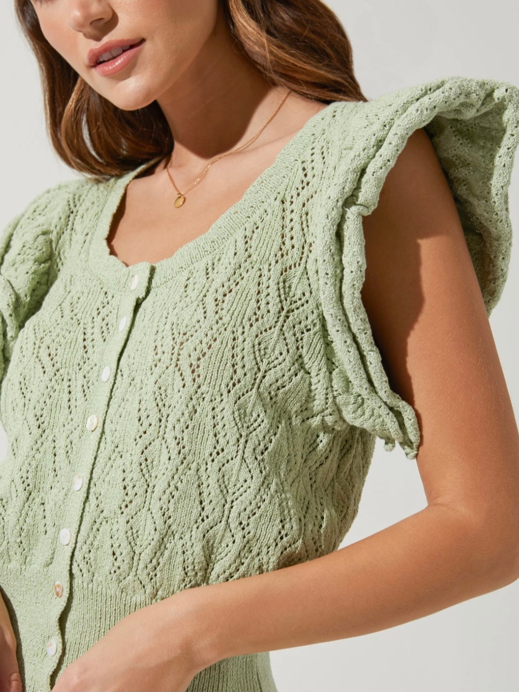 ASTR Myla Ruffle Sleeve Cardigan in Laurel Green