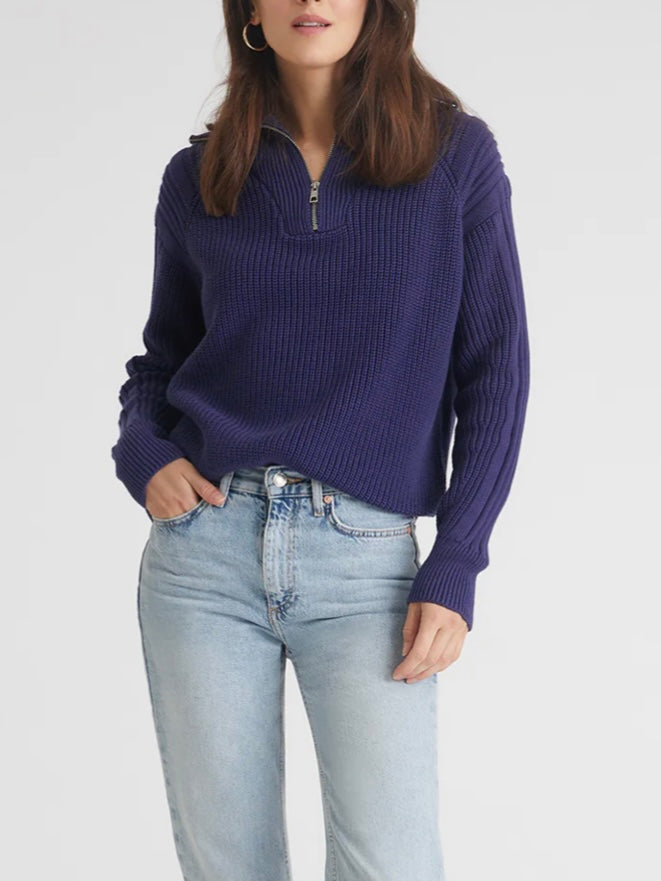 525 Nina 3 4 Zip Sweater in Indigo Bubble and Tweet