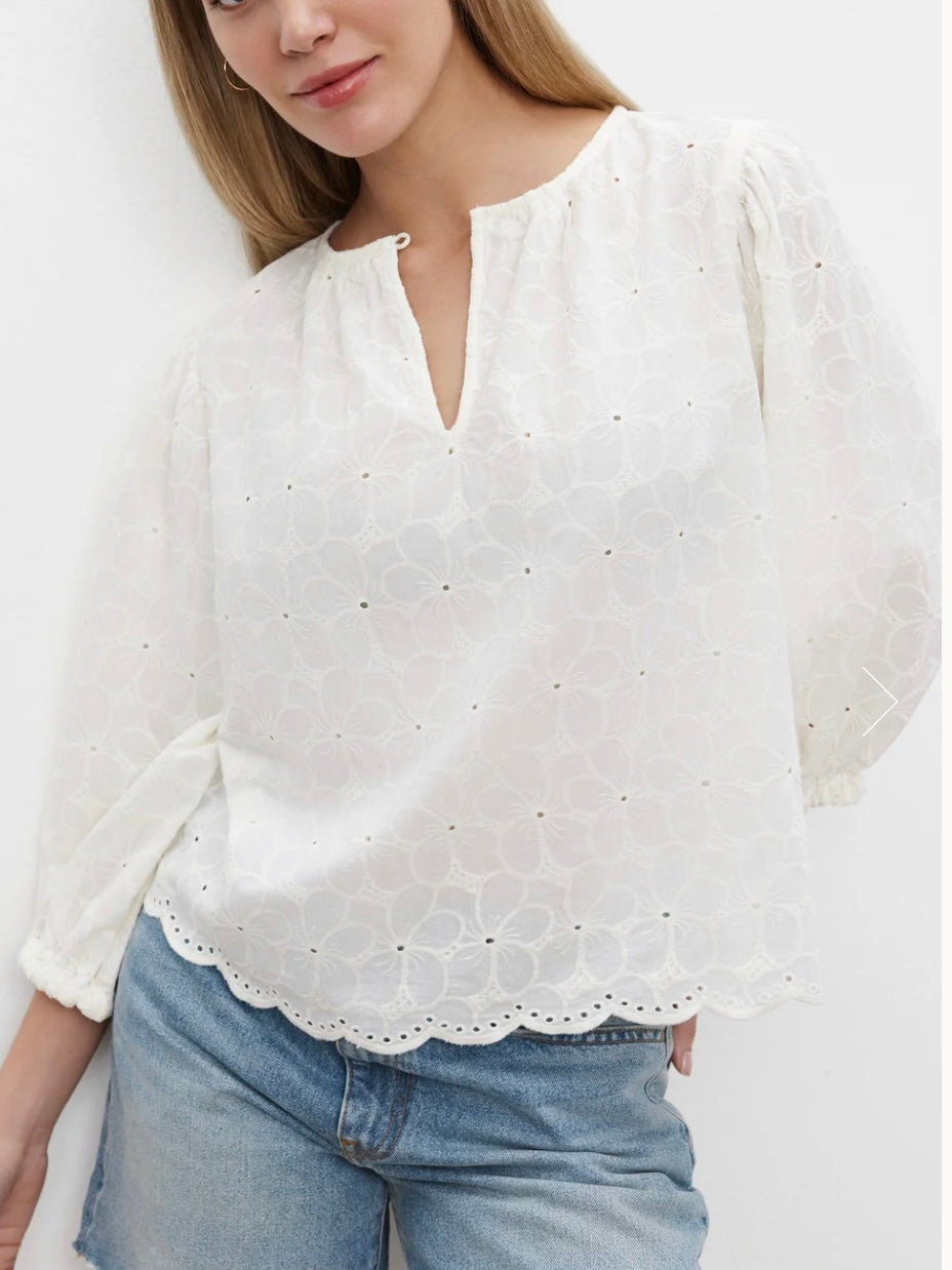 Velvet Corina Embroidered Cotton Top in White