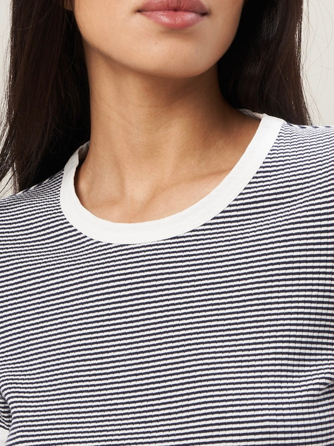 Hartford Teina Striped Ribbed Cotton T-Shirt in White & Navy