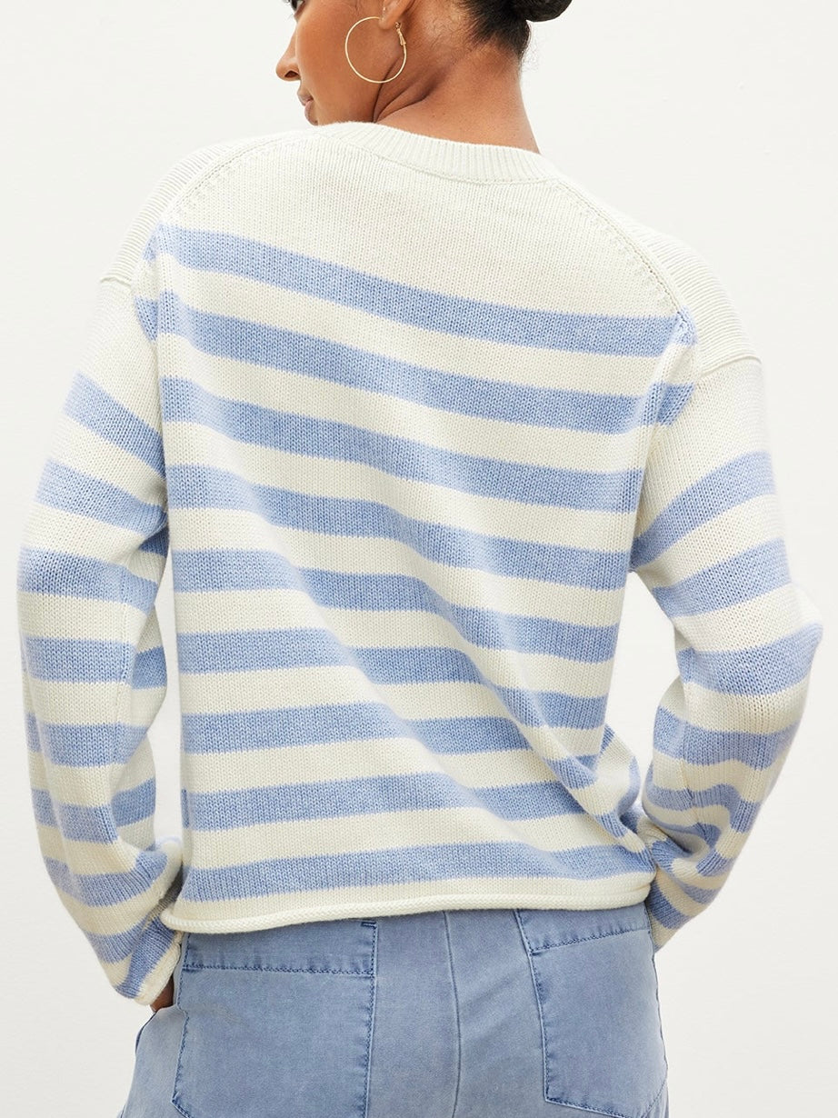 Velvet Lex Striped Crew Neck Sweater in Milk/Blue
