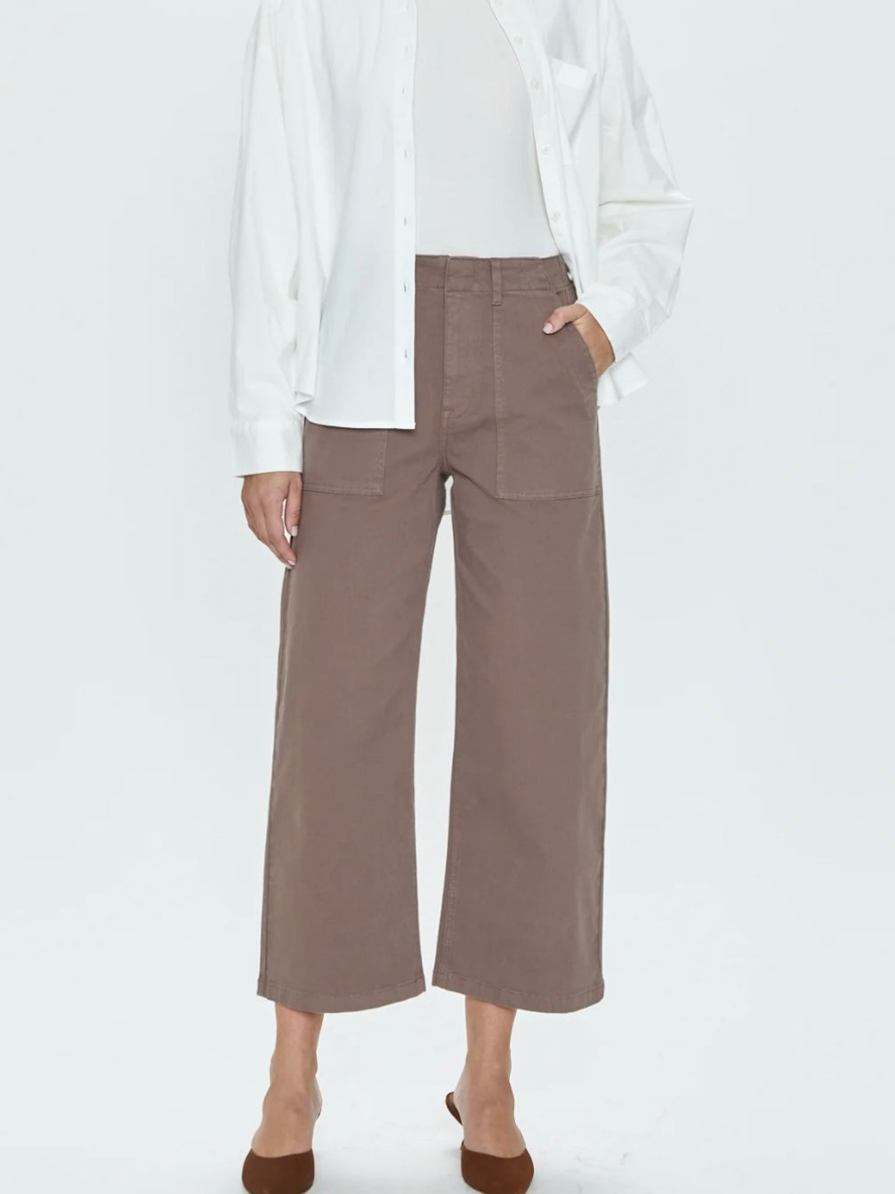 Pistola Sophia Wide Leg Utility Ankle in Dark Mushroom