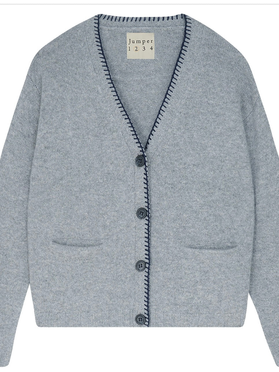 Jumper 1234 Cashmere Blanket Stitch Cardigan in Mid Grey