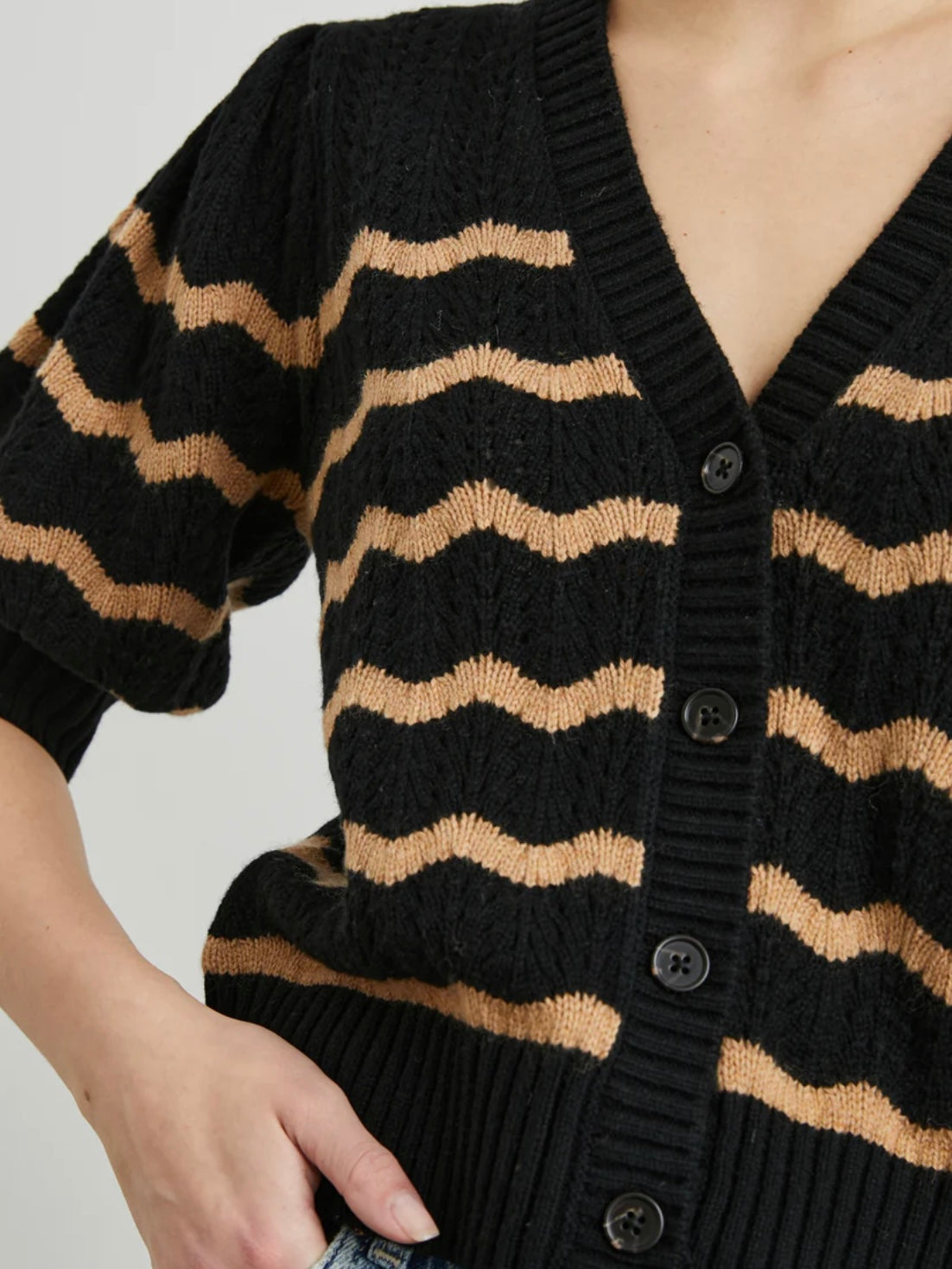 Rails Isla Cardigan in Black Camel Stripe