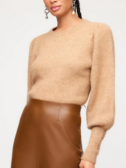 Fifteen Twenty Lia Shirred Sleeve Sweater Almond