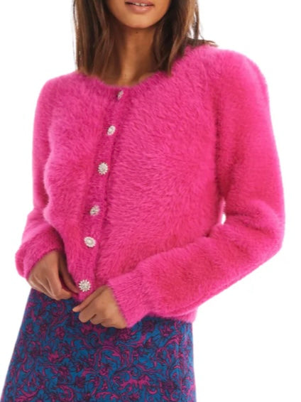 Allison Jeweled Sloan Cardigan in Hot Pink