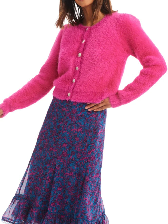 Allison Jeweled Sloan Cardigan in Hot Pink